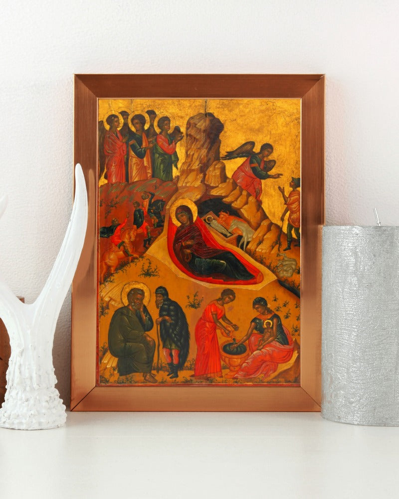 Jesus Christ Mary Nativity by Victor of Crete 17th AD Tempera Painting Tapestry Catholic Christian Orthodox Icon Bible Scripture Christ Gift