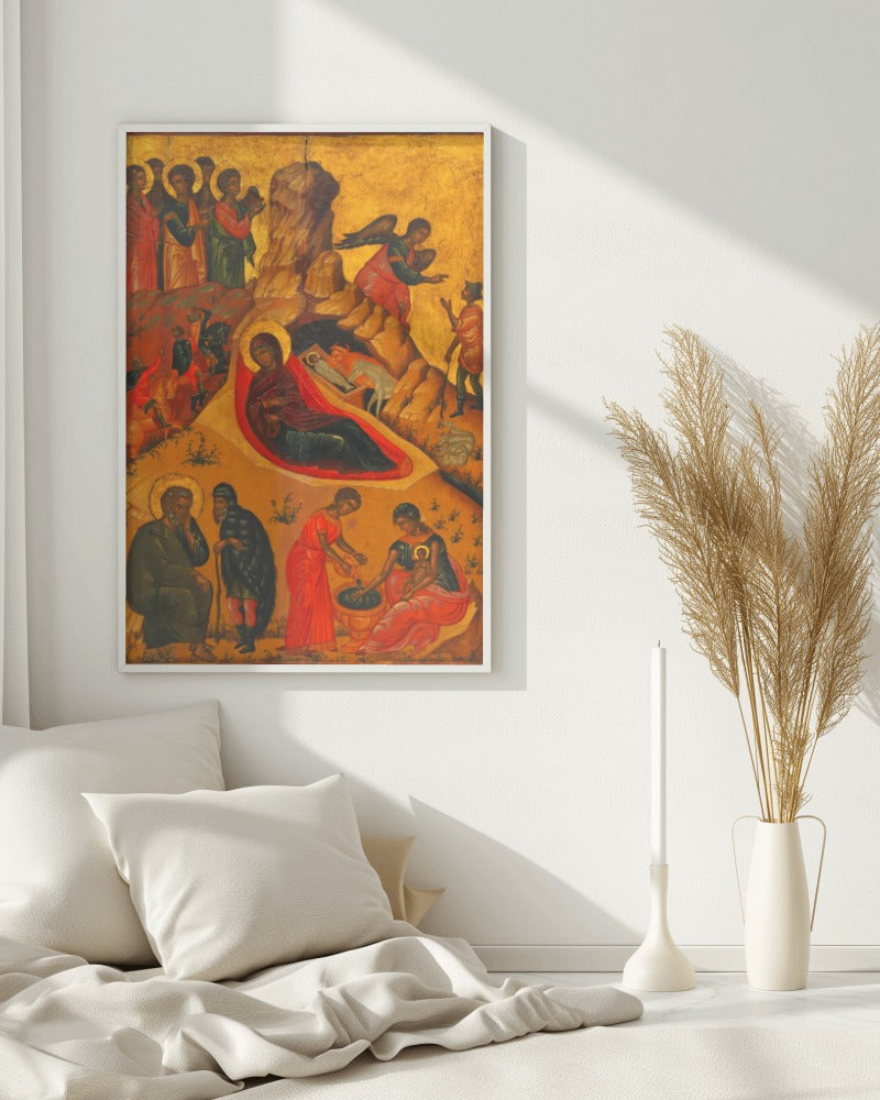 Jesus Christ Mary Nativity by Victor of Crete 17th AD Tempera Painting Tapestry Catholic Christian Orthodox Icon Bible Scripture Christ Gift