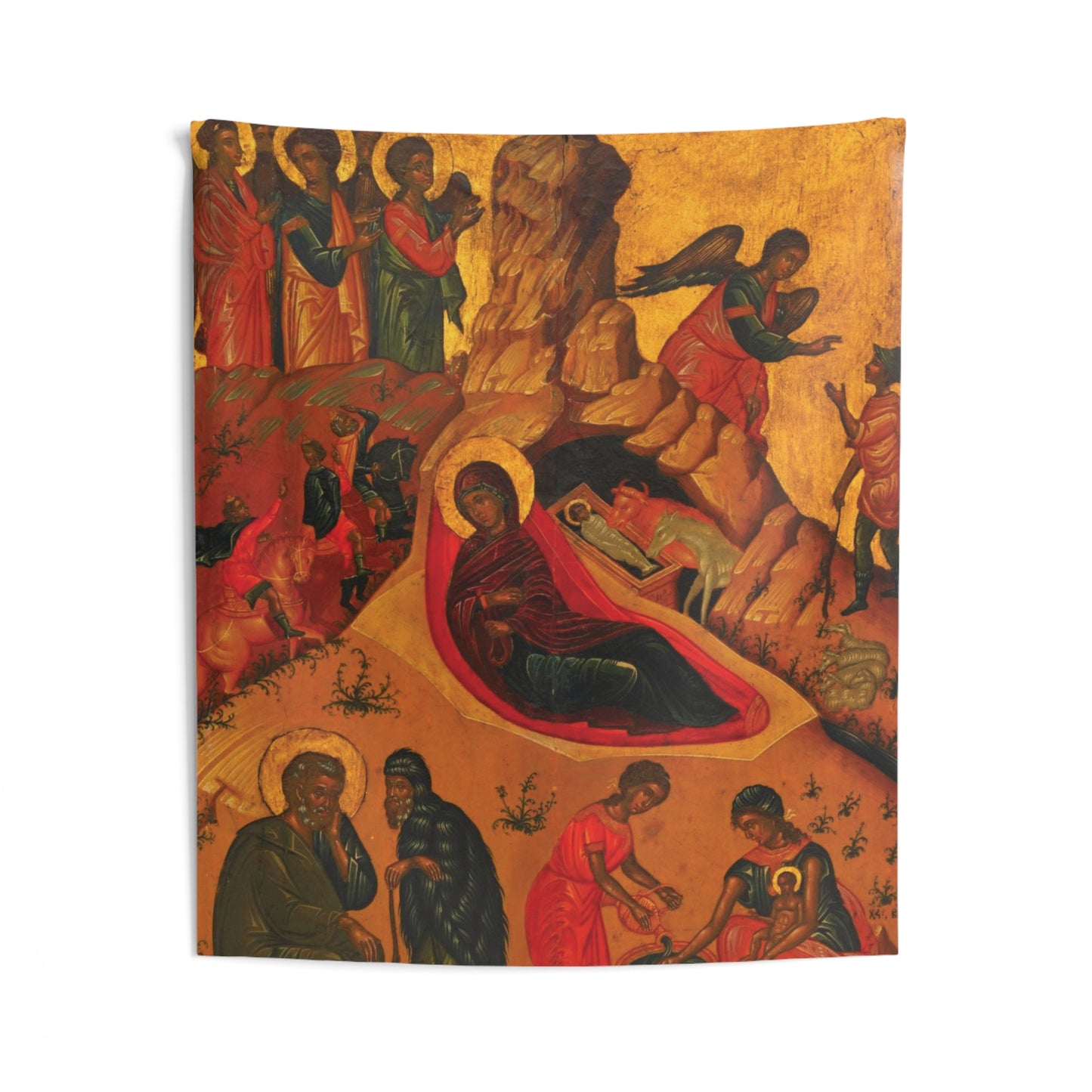 Jesus Christ Mary Nativity by Victor of Crete 17th AD Tempera Painting Tapestry Catholic Christian Orthodox Icon Bible Scripture Christ Gift