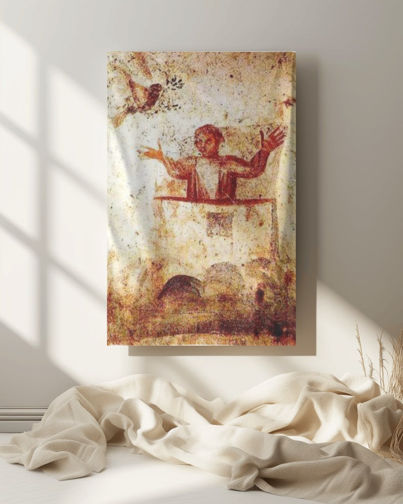 Noah Praying in Ark Saint Marcellinus & Peter Catacomb 3rd AD Painting Tapestry Catholic Christian Orthodox Icon Bible Scripture Christ Gift
