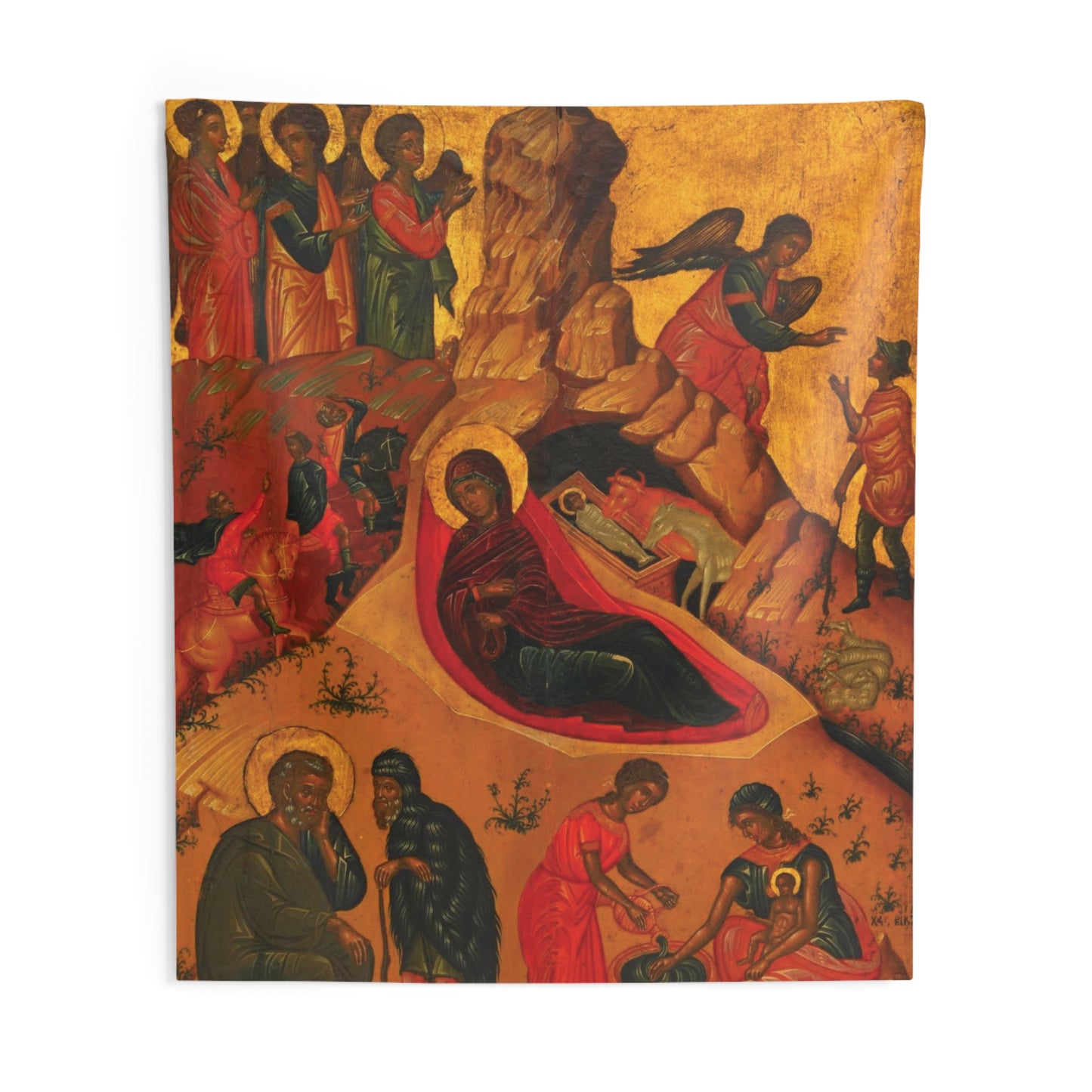 Jesus Christ Mary Nativity by Victor of Crete 17th AD Tempera Painting Tapestry Catholic Christian Orthodox Icon Bible Scripture Christ Gift