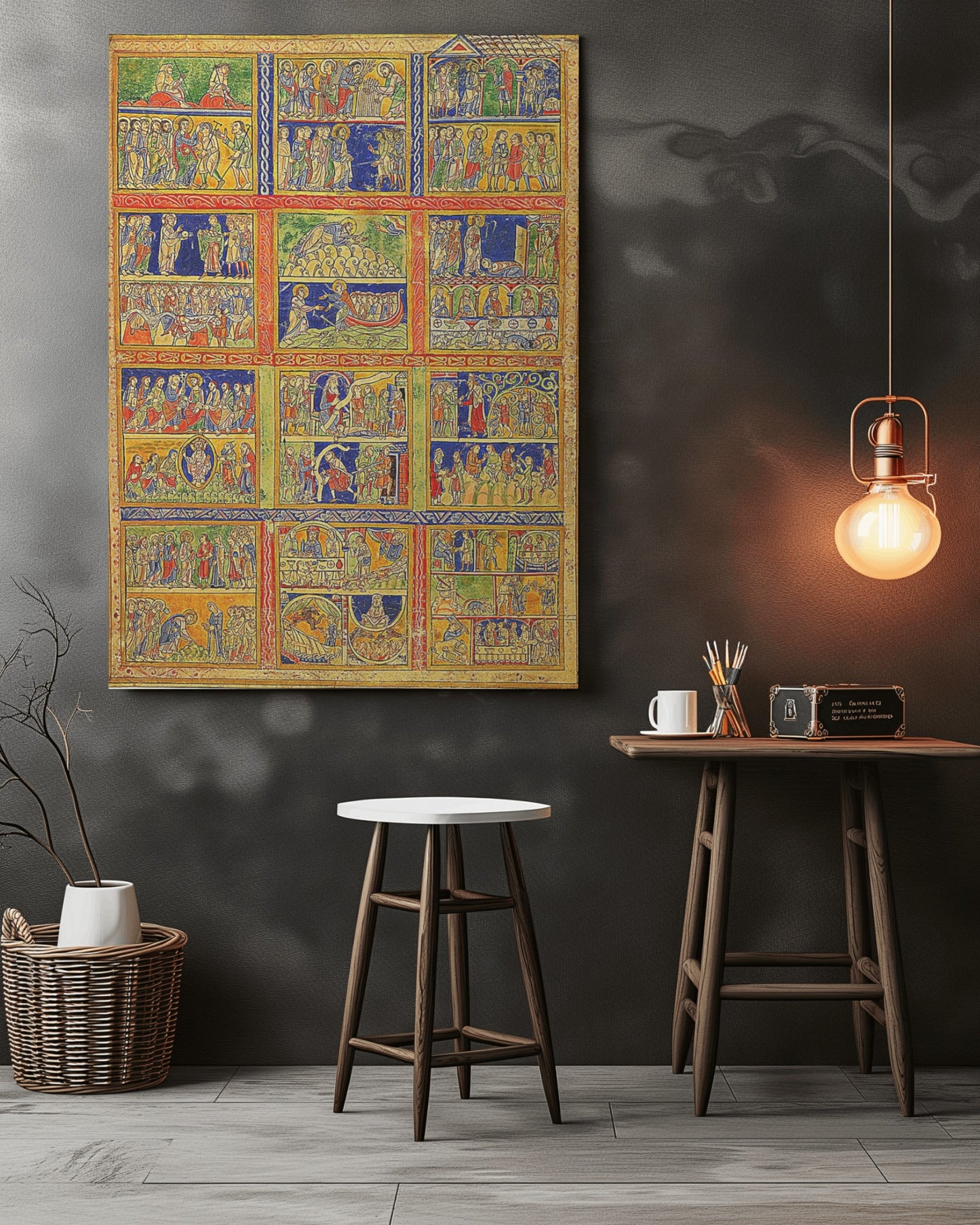 Scenes from the Life of Christ and Parables Parchment Psautier d'Eadwine 1150 Canvas Tapestry Catholic Christian Bible Scripture Christ Gift