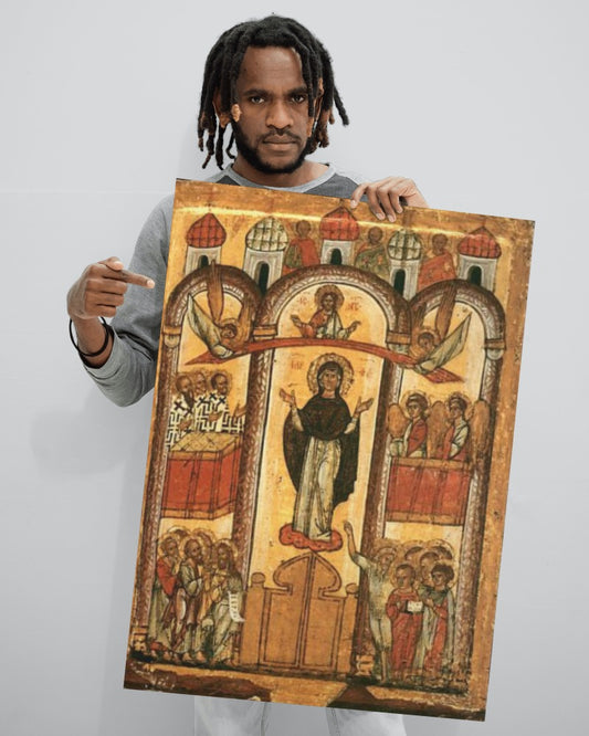 The Protection of the Theotokos Byzantine Orthodox Icon October 1 Great Feast Canvas Tapestry Catholic Christian Bible Scripture Christ Gift