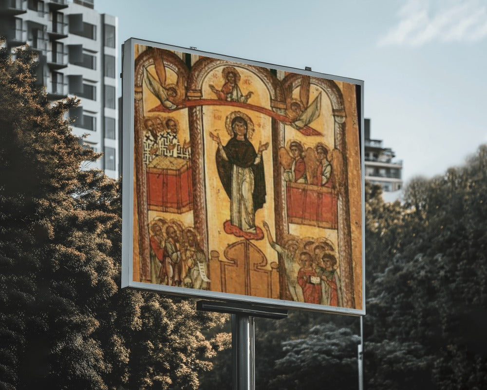 The Protection of the Theotokos Byzantine Orthodox Icon October 1 Great Feast Canvas Tapestry Catholic Christian Bible Scripture Christ Gift