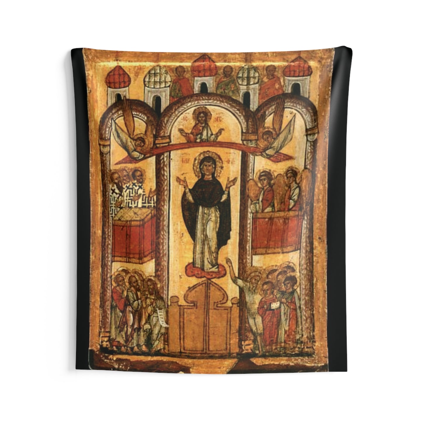 The Protection of the Theotokos Byzantine Orthodox Icon October 1 Great Feast Canvas Tapestry Catholic Christian Bible Scripture Christ Gift