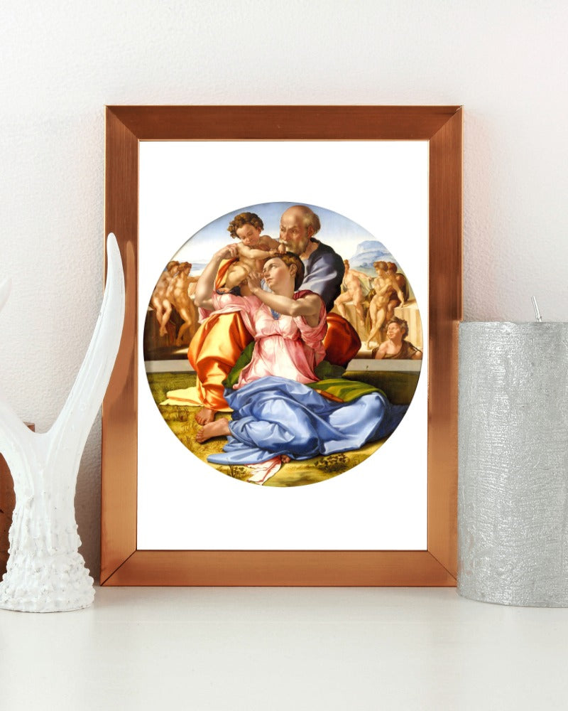 Jesus Michelangelo The Holy Family Tondo Doni c.1506 Florence Painting Tapestry Catholic Christian Orthodox Icon Bible Scripture Christ Gift