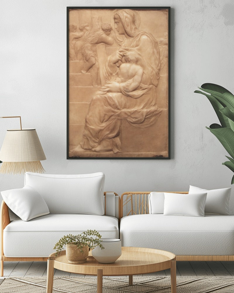 Jesus Mary Michelangelo Madonna of the Stairs c1491 Florence Sculpture Tapestry Catholic Christian Orthodox Icon Bible Scripture Christ Gift
