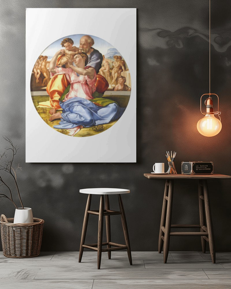 Jesus Michelangelo The Holy Family Tondo Doni c.1506 Florence Painting Tapestry Catholic Christian Orthodox Icon Bible Scripture Christ Gift