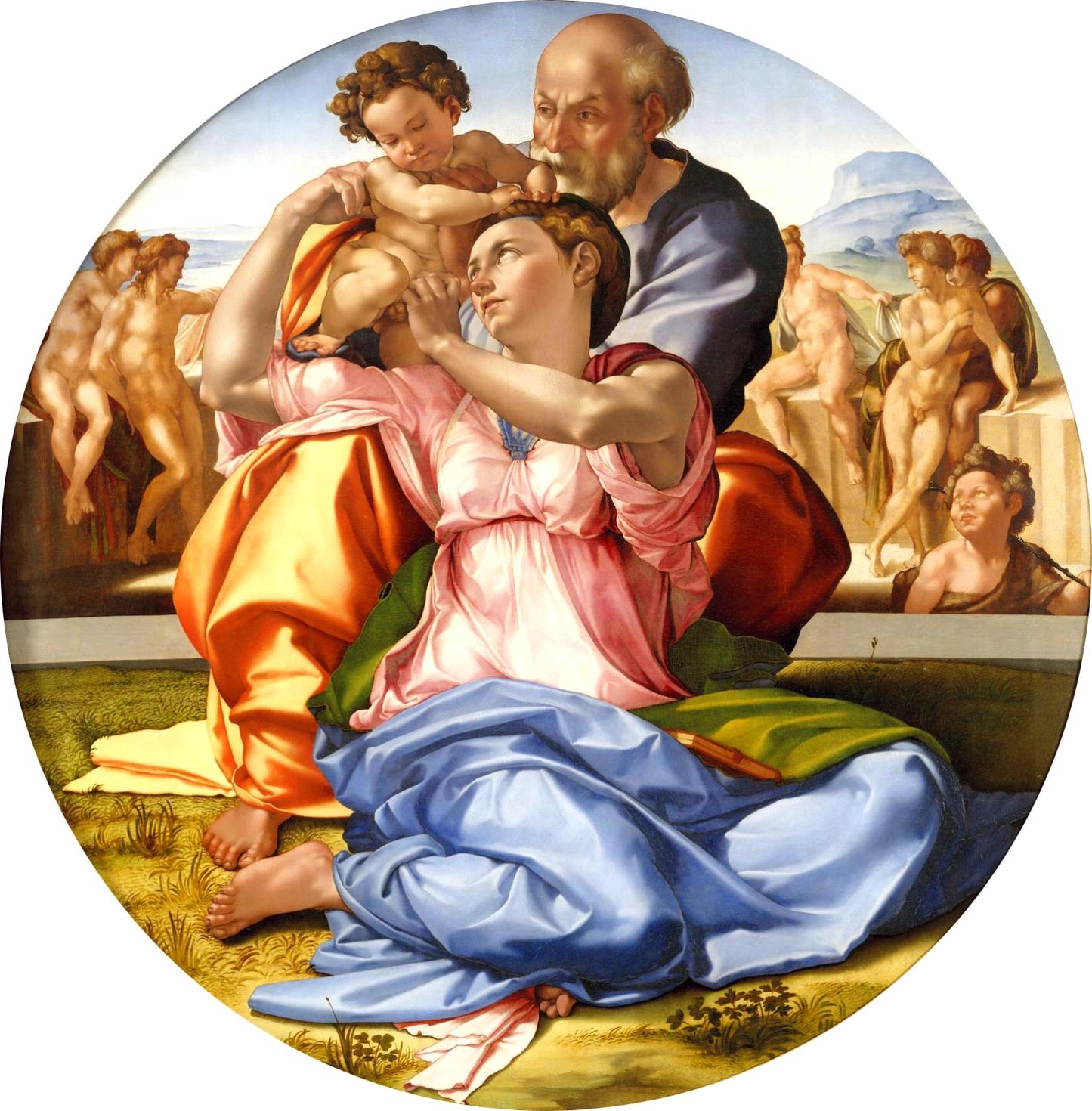 Jesus Michelangelo The Holy Family Tondo Doni c.1506 Florence Painting Tapestry Catholic Christian Orthodox Icon Bible Scripture Christ Gift