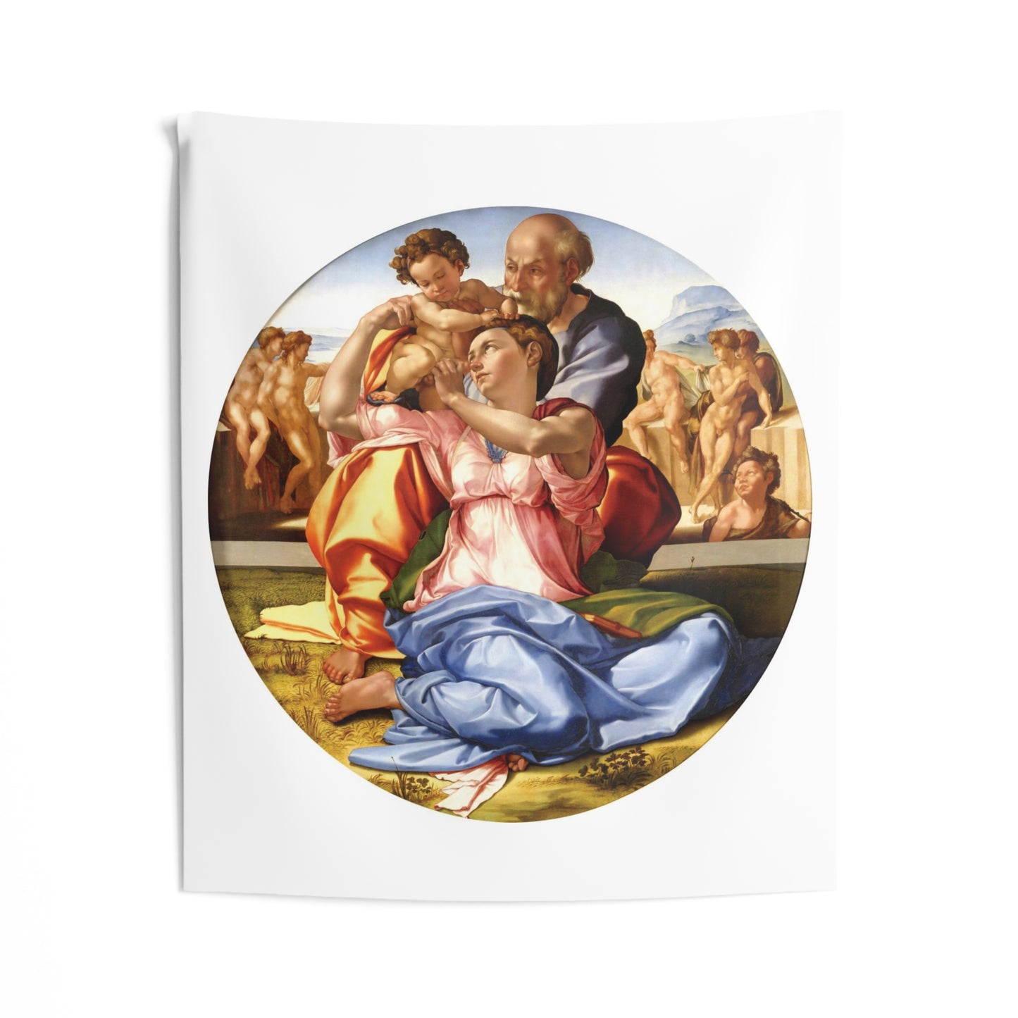 Jesus Michelangelo The Holy Family Tondo Doni c.1506 Florence Painting Tapestry Catholic Christian Orthodox Icon Bible Scripture Christ Gift
