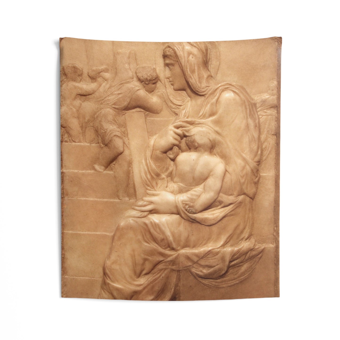 Jesus Mary Michelangelo Madonna of the Stairs c1491 Florence Sculpture Tapestry Catholic Christian Orthodox Icon Bible Scripture Christ Gift