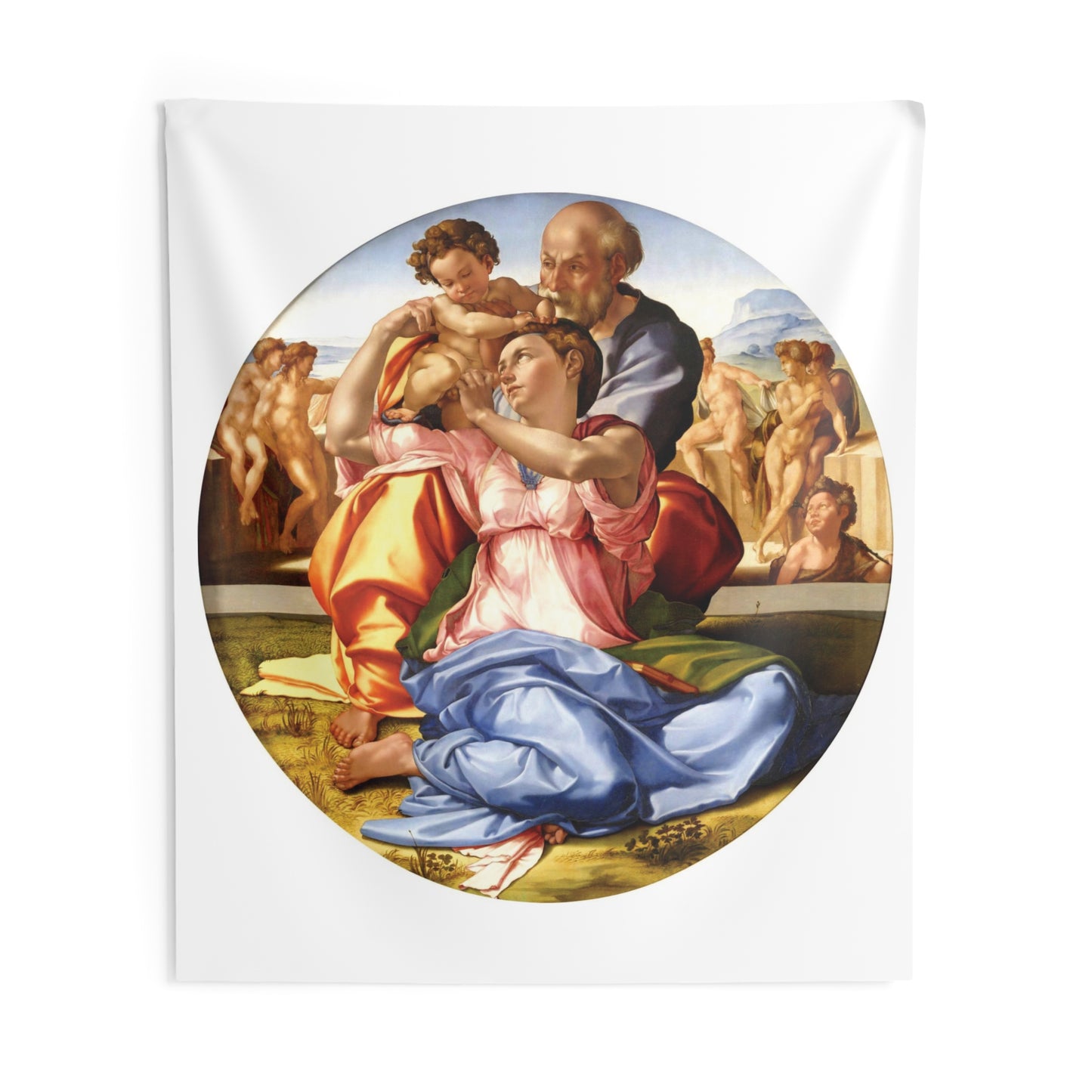 Jesus Michelangelo The Holy Family Tondo Doni c.1506 Florence Painting Tapestry Catholic Christian Orthodox Icon Bible Scripture Christ Gift
