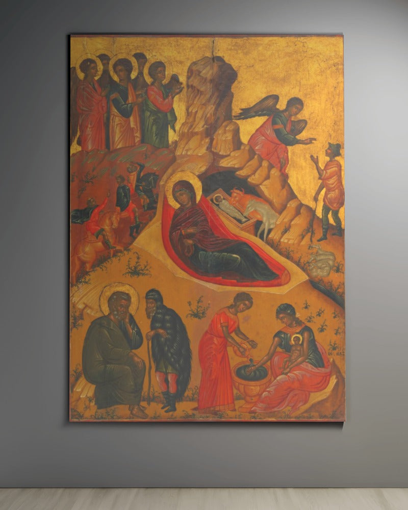 Jesus Christ Mary Nativity by Victor of Crete 17th AD Tempera Painting Tapestry Catholic Christian Orthodox Icon Bible Scripture Christ Gift