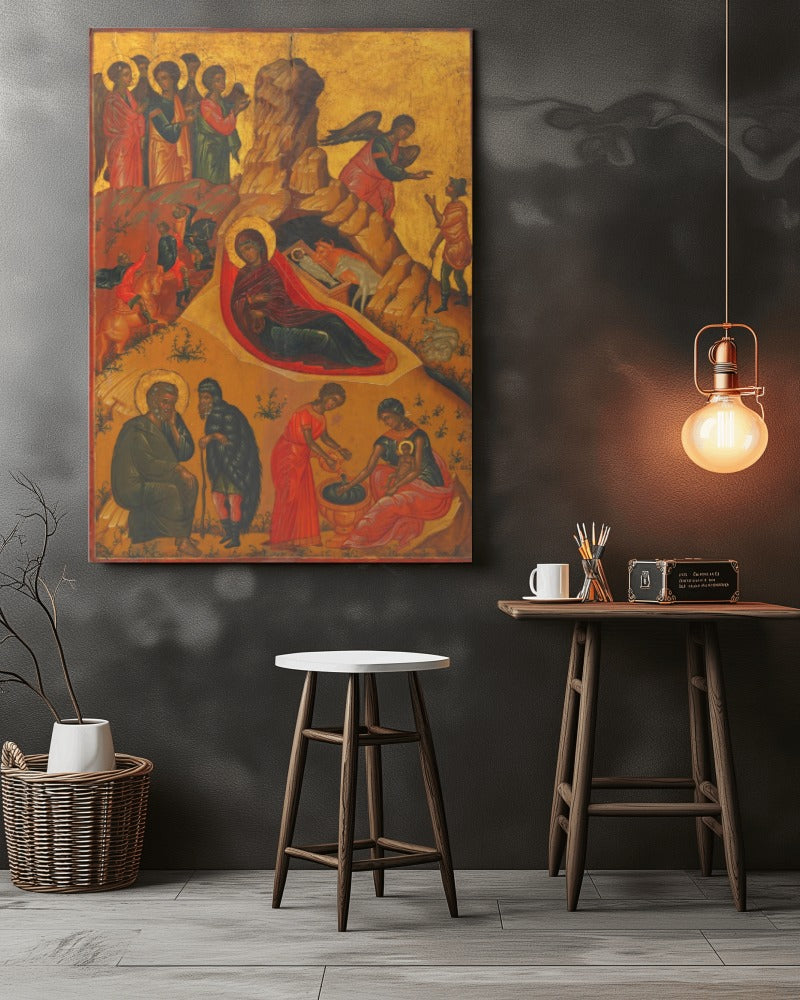 Jesus Christ Mary Nativity by Victor of Crete 17th AD Tempera Painting Tapestry Catholic Christian Orthodox Icon Bible Scripture Christ Gift