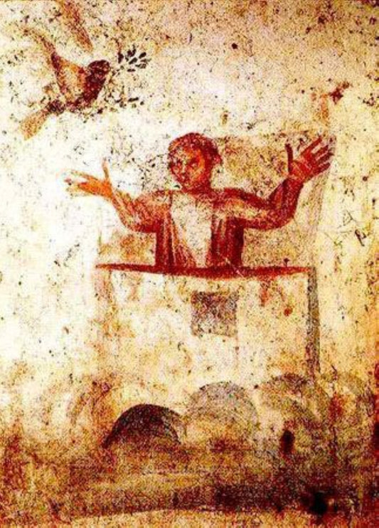 Noah Praying in Ark Saint Marcellinus & Peter Catacomb 3rd AD Painting Tapestry Catholic Christian Orthodox Icon Bible Scripture Christ Gift