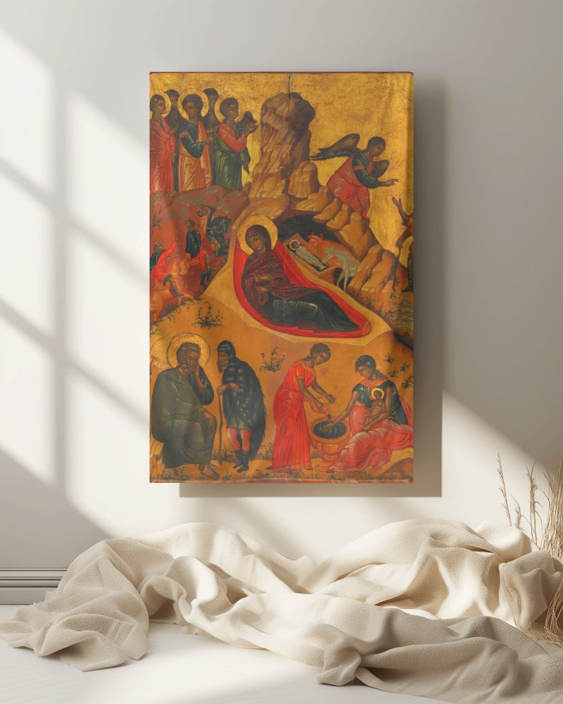 Jesus Christ Mary Nativity by Victor of Crete 17th AD Tempera Painting Tapestry Catholic Christian Orthodox Icon Bible Scripture Christ Gift
