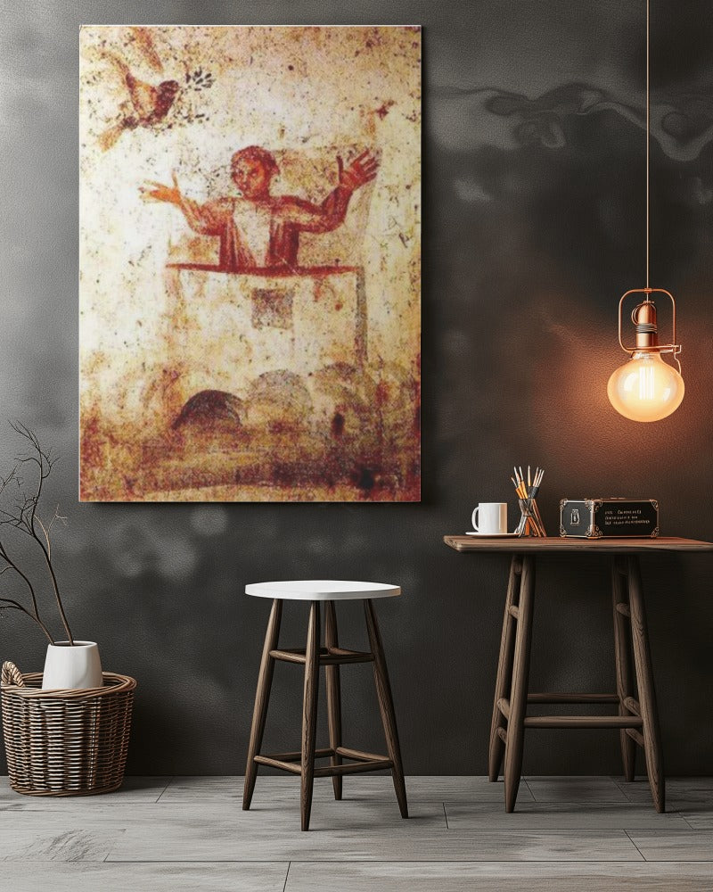 Noah Praying in Ark Saint Marcellinus & Peter Catacomb 3rd AD Painting Tapestry Catholic Christian Orthodox Icon Bible Scripture Christ Gift