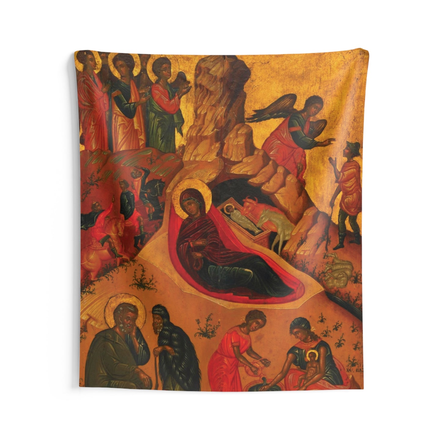 Jesus Christ Mary Nativity by Victor of Crete 17th AD Tempera Painting Tapestry Catholic Christian Orthodox Icon Bible Scripture Christ Gift
