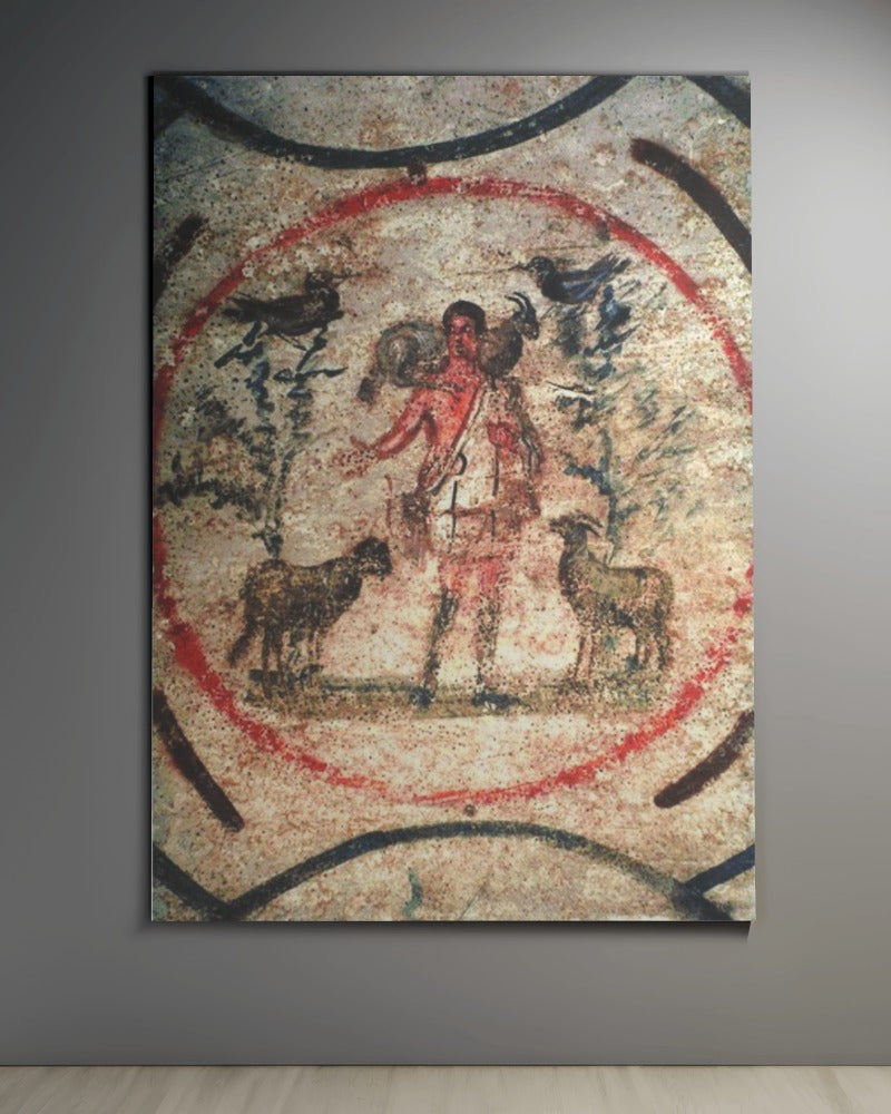 Jesus Christ Good Shepherd Priscilla Catacombs 3rd Century Wall Art Tapestry Catholic Christian Orthodox Icon Bible Scripture Christmas Gift