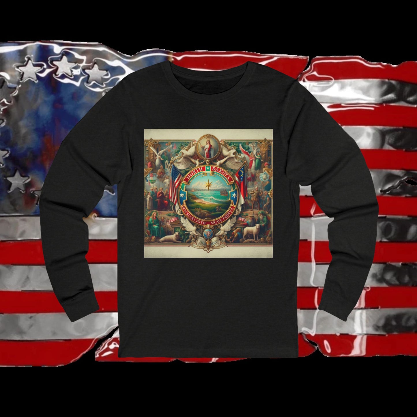 North Dakota Vintage Christian Crusader - Premium Unisex Long Sleeve Jersey Tee - 100% Charity - The God Vote Collection by Chris Rabalais