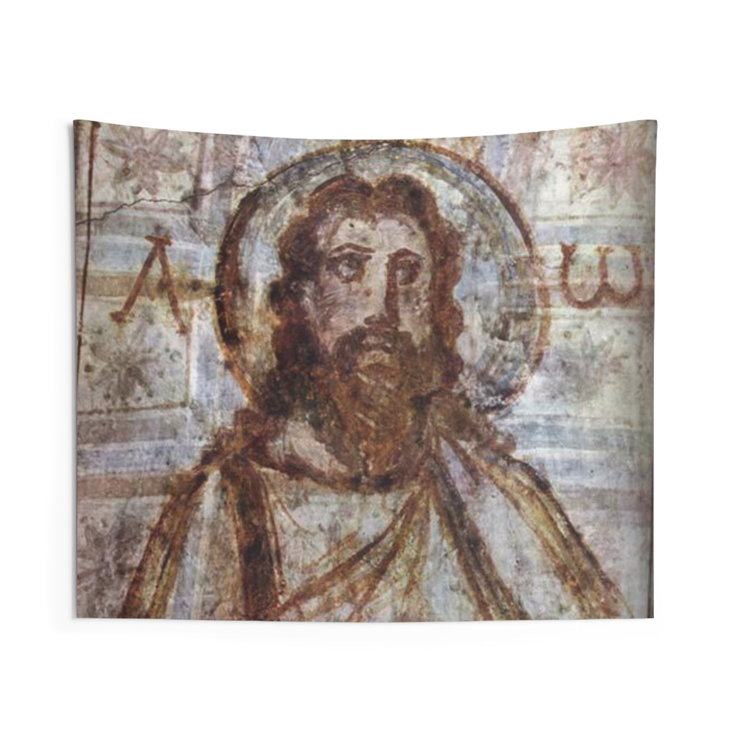Christ Jesus Face Bible Pantocrator Rome Catacombs 4th Century Wall Art Tapestry Catholic Christian Orthodox Icon Scripture Christmas Gift