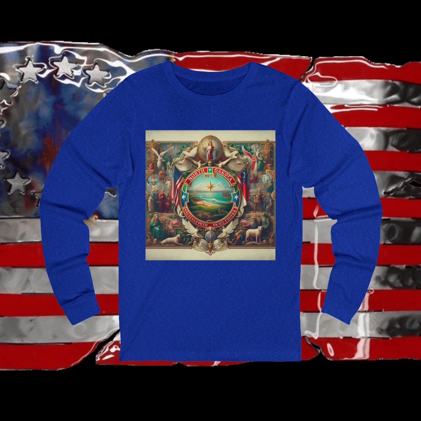 North Dakota Vintage Christian Crusader - Premium Unisex Long Sleeve Jersey Tee - 100% Charity - The God Vote Collection by Chris Rabalais