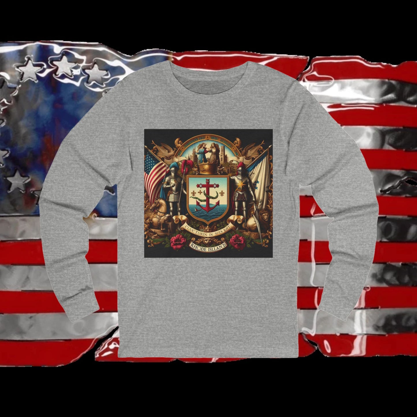 Rhode Island Vintage Christian Crusader - Premium Unisex Long Sleeve Jersey Tee - 100% Charity - The God Vote Collection by Chris Rabalais