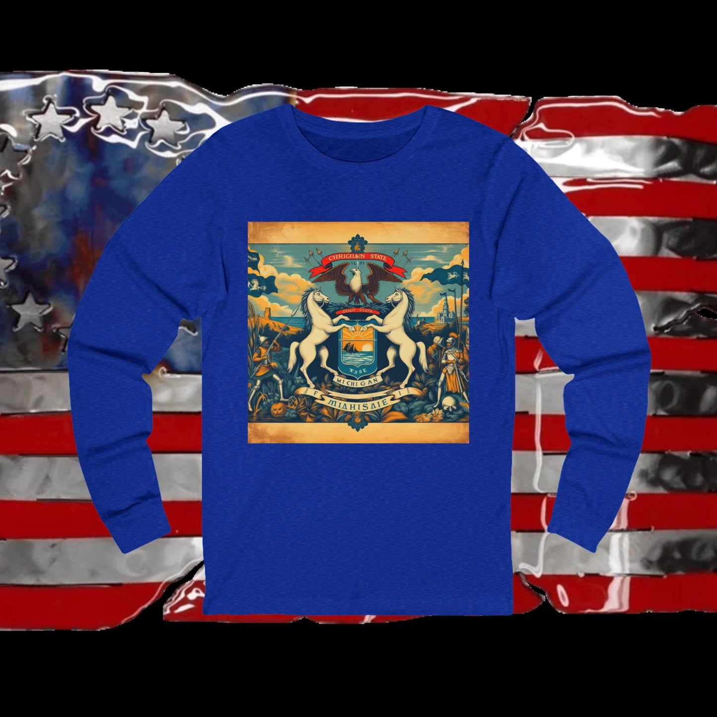 Michigan Vintage Christian Crusader - Premium Unisex Long Sleeve Jersey Tee - 100% Charity - The God Vote Collection by Chris Rabalais