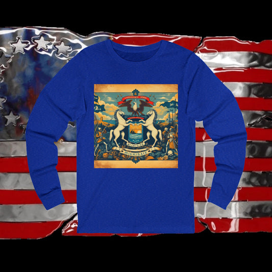 Michigan Vintage Christian Crusader - Premium Unisex Long Sleeve Jersey Tee - 100% Charity - The God Vote Collection by Chris Rabalais