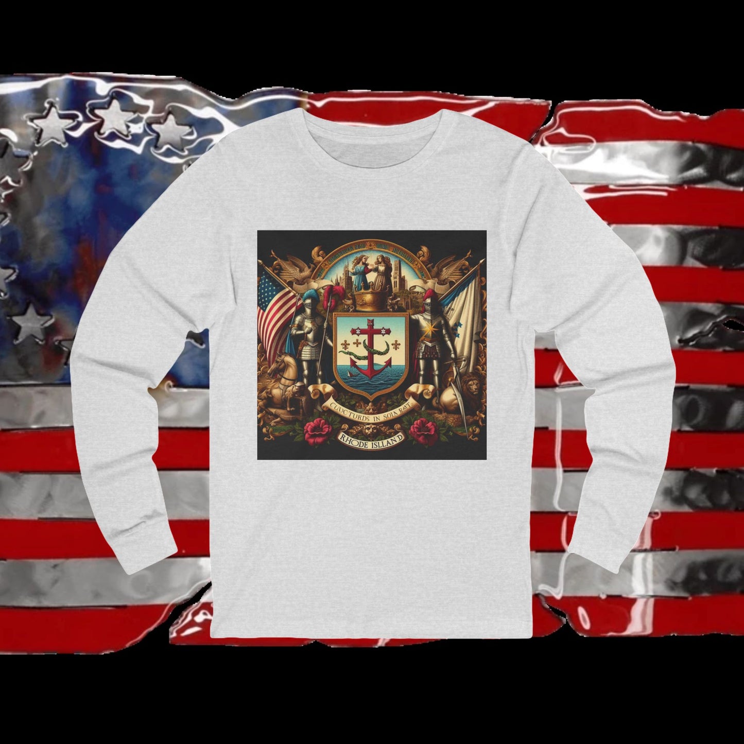 Rhode Island Vintage Christian Crusader - Premium Unisex Long Sleeve Jersey Tee - 100% Charity - The God Vote Collection by Chris Rabalais