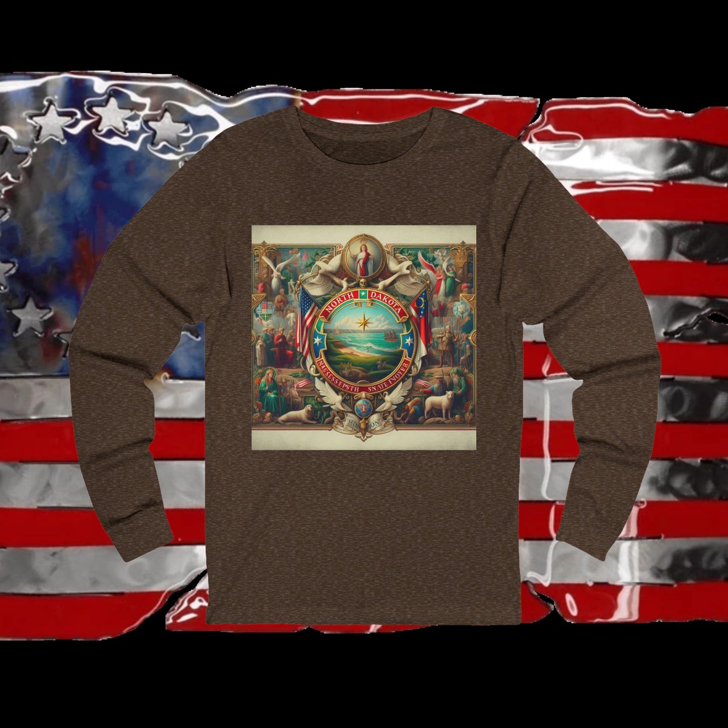 North Dakota Vintage Christian Crusader - Premium Unisex Long Sleeve Jersey Tee - 100% Charity - The God Vote Collection by Chris Rabalais
