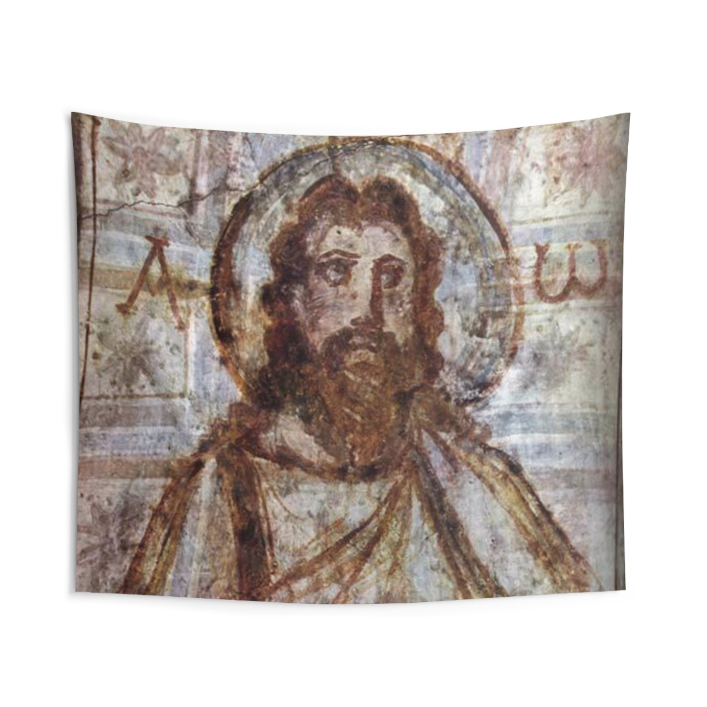 Christ Jesus Face Bible Pantocrator Rome Catacombs 4th Century Wall Art Tapestry Catholic Christian Orthodox Icon Scripture Christmas Gift