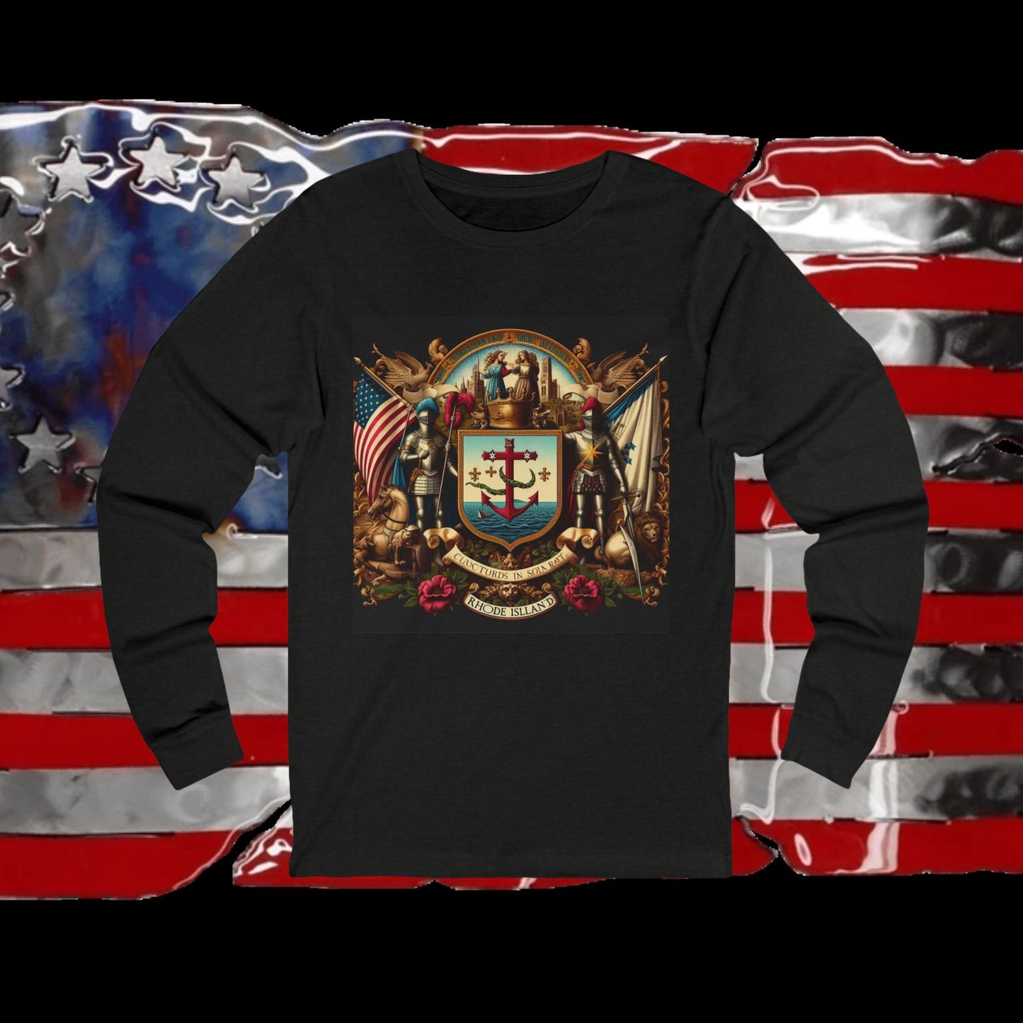 Rhode Island Vintage Christian Crusader - Premium Unisex Long Sleeve Jersey Tee - 100% Charity - The God Vote Collection by Chris Rabalais