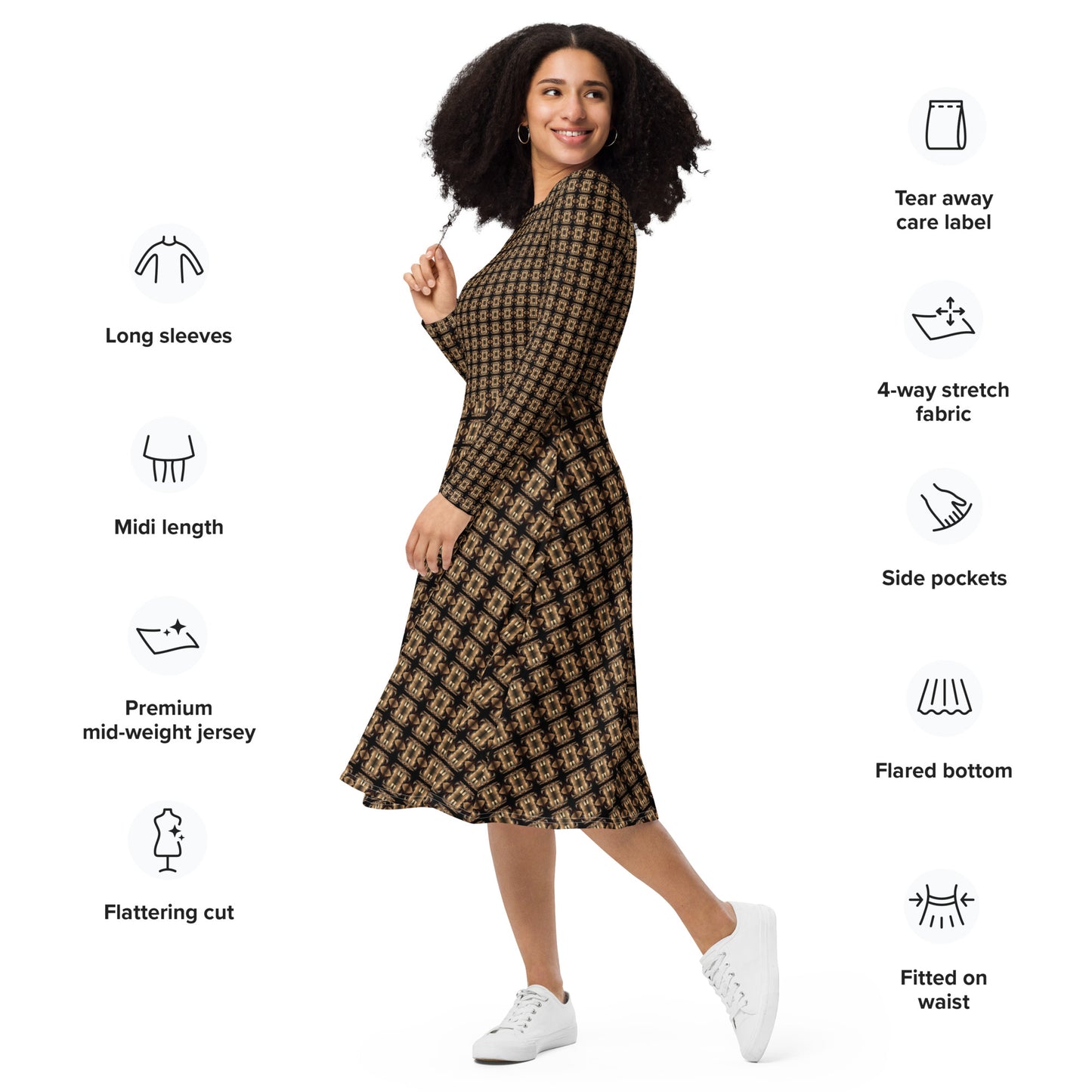 Platinum Long Sleeve Midi Dress (Full Print) - The God Ball Originals by Chris Rabalais (2024)