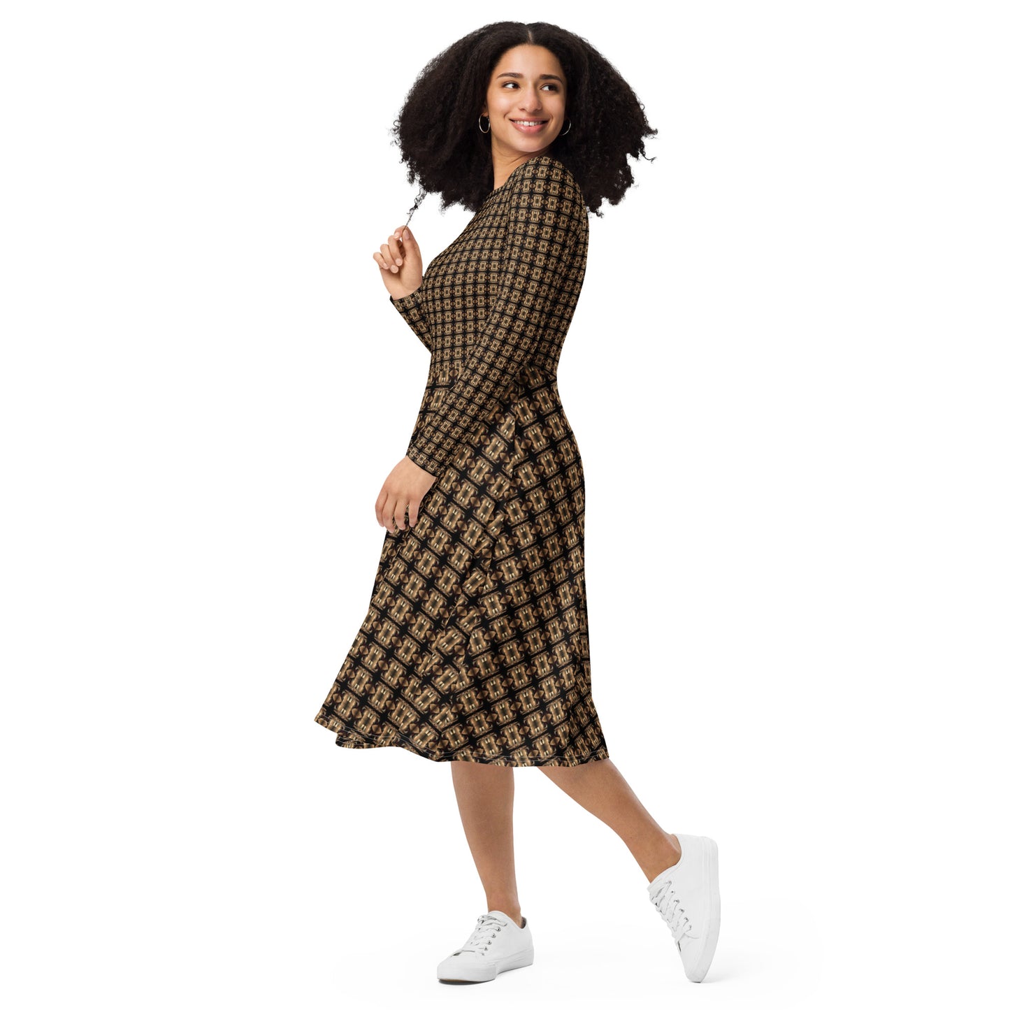 Platinum Long Sleeve Midi Dress (Full Print) - The God Ball Originals by Chris Rabalais (2024)