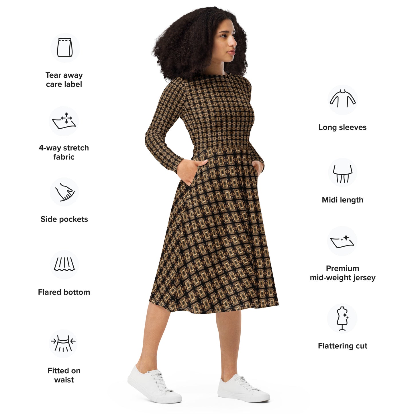 Platinum Long Sleeve Midi Dress (Full Print) - The God Ball Originals by Chris Rabalais (2024)