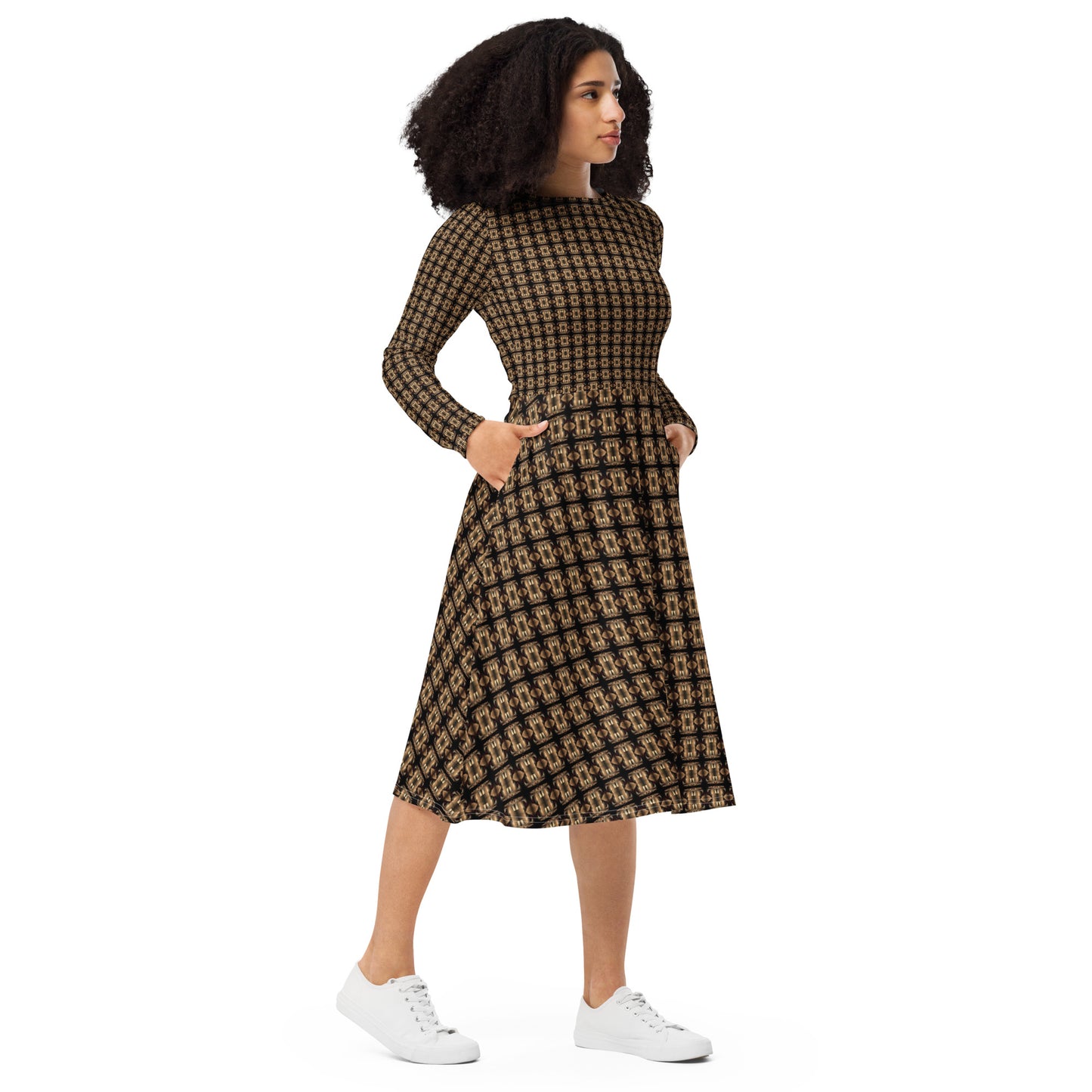 Platinum Long Sleeve Midi Dress (Full Print) - The God Ball Originals by Chris Rabalais (2024)
