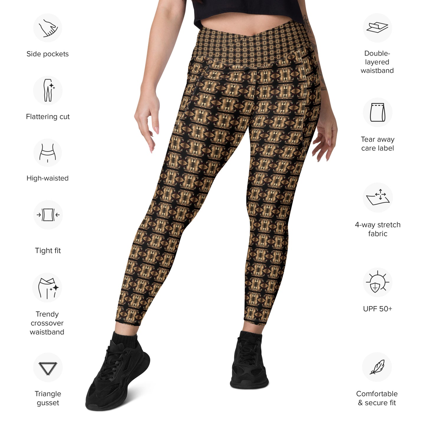 Platinum Ladies Crossover Leggings with Pockets (Full Print) - The God Ball Originals by Chris Rabalais (2024)