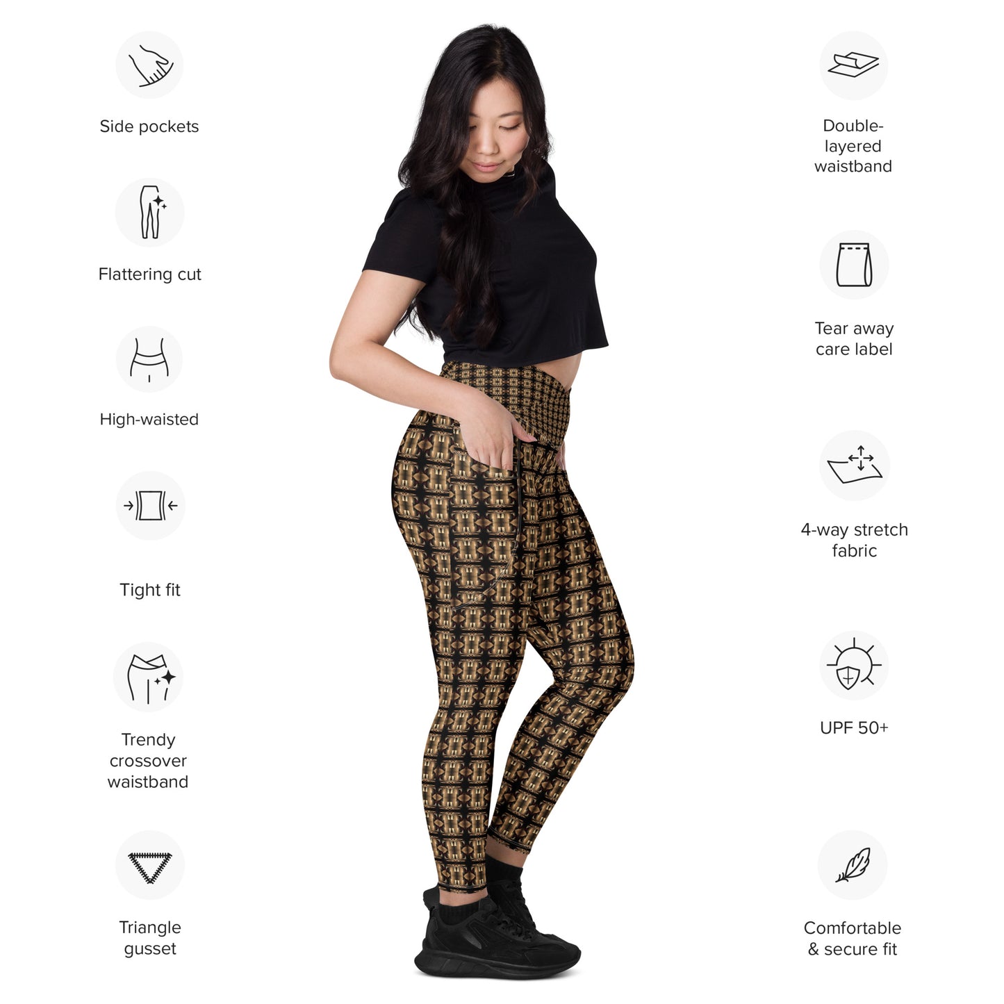 Platinum Ladies Crossover Leggings with Pockets (Full Print) - The God Ball Originals by Chris Rabalais (2024)