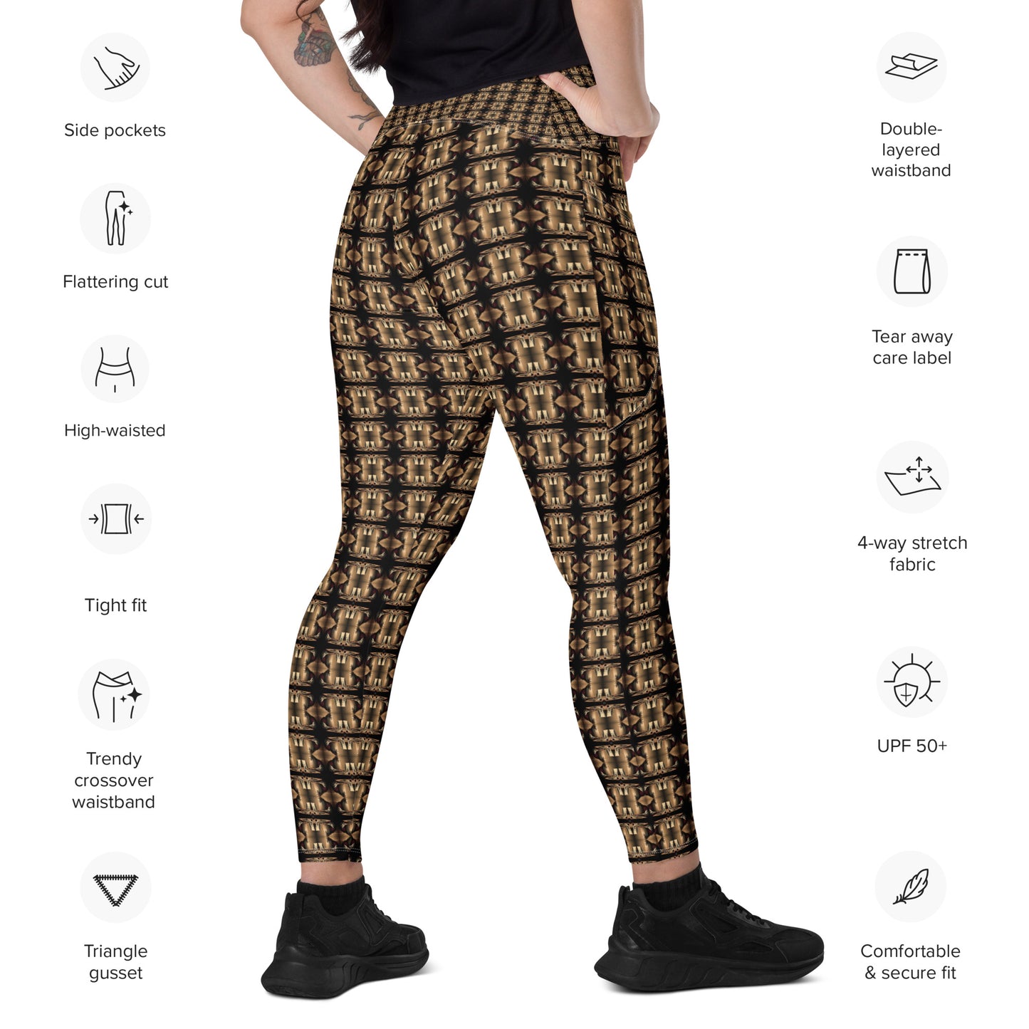 Platinum Ladies Crossover Leggings with Pockets (Full Print) - The God Ball Originals by Chris Rabalais (2024)