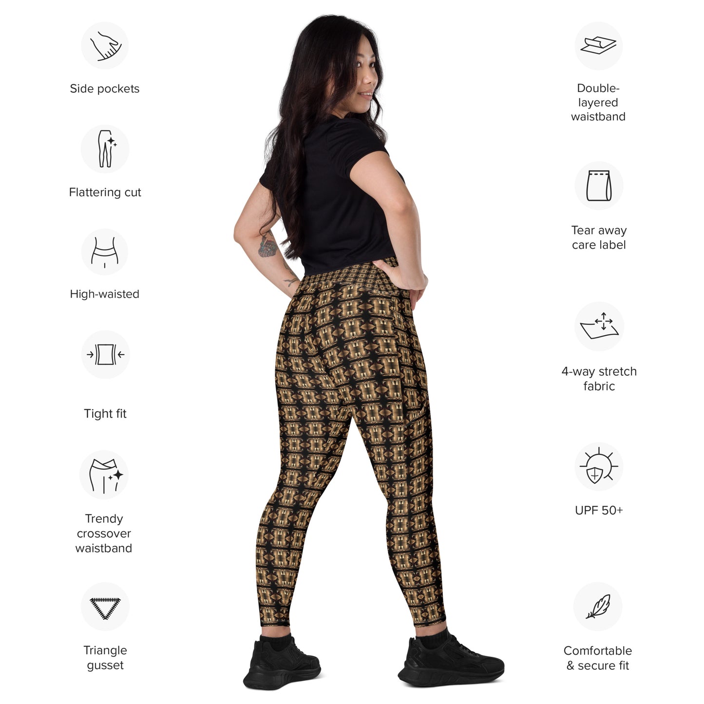 Platinum Ladies Crossover Leggings with Pockets (Full Print) - The God Ball Originals by Chris Rabalais (2024)